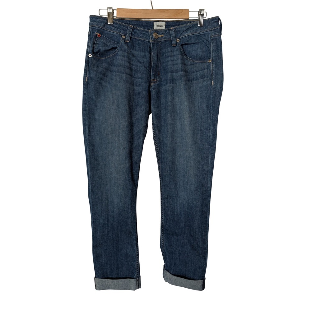 Hudson Bacara Crop Straight Cuffed Jeans Medium Wash Blue Denim Size 30